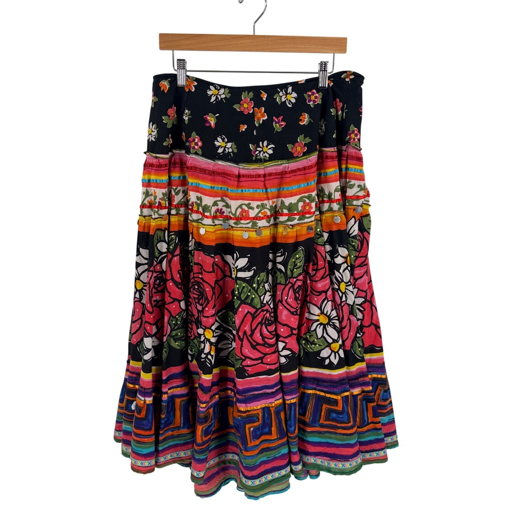 Vintage Sandy Starkman 100% Cotton Maxi Skirt Size XL Boho Festival Eclectic